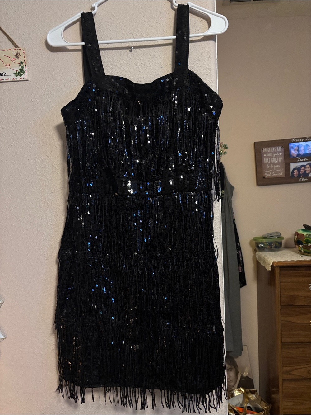 Black Sequin Fringe Party Dress Size M - Picture 1 of 5